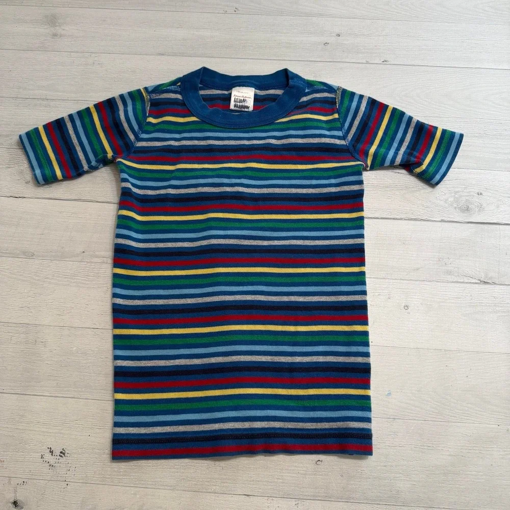 Hanna Andersson kids rainbow stripe short sleeve‎ pajama TOP only 130/8