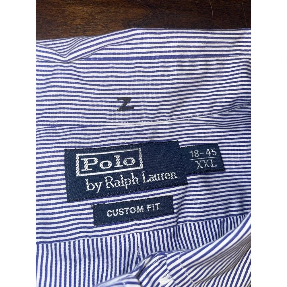 Polo Ralph Lauren Blue White Striped Button Down Dress Shirt - Size 2XL 18-45