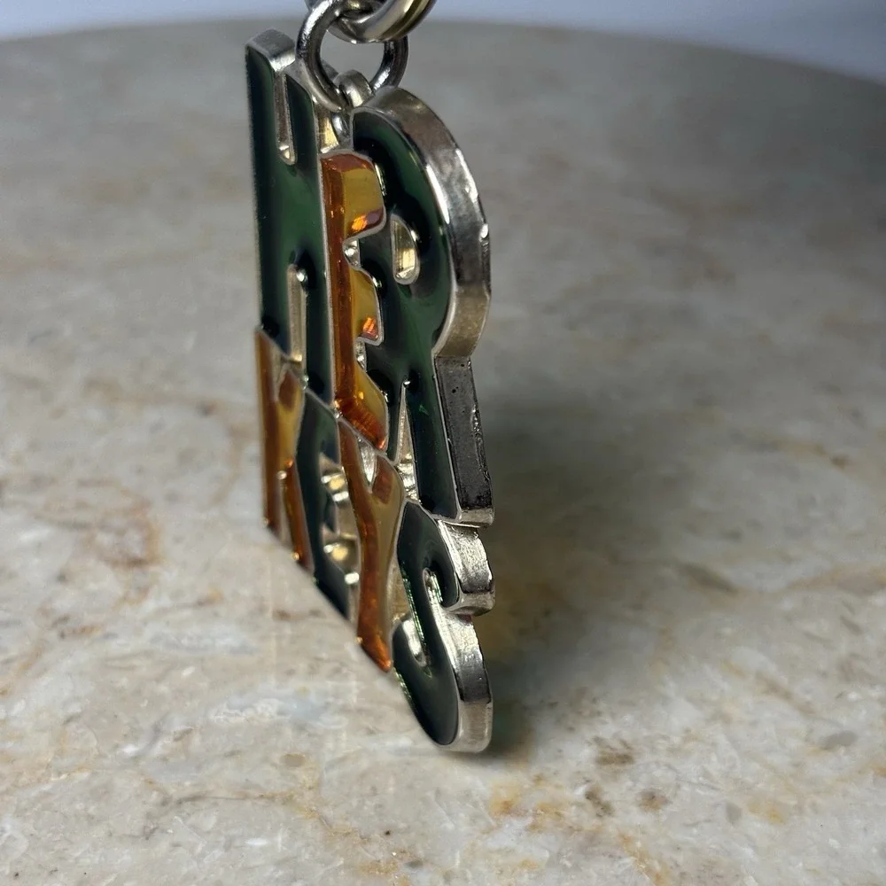 HER KEYS Gold Yellow Green Stained Glass Retro‎ Look Metal Keychain Groovy VTG