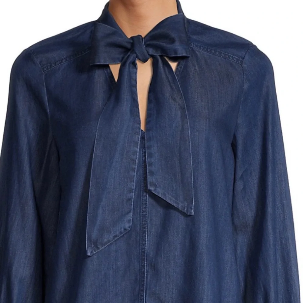kate spade Navy Blue Tie-Neck Denim Blouse