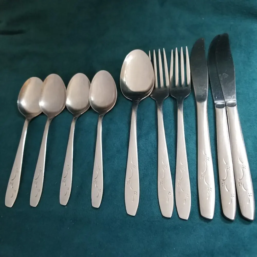 10 Silco Mardi Gras Stainless Silverware Knives Forks Spoons Fireworks VTG