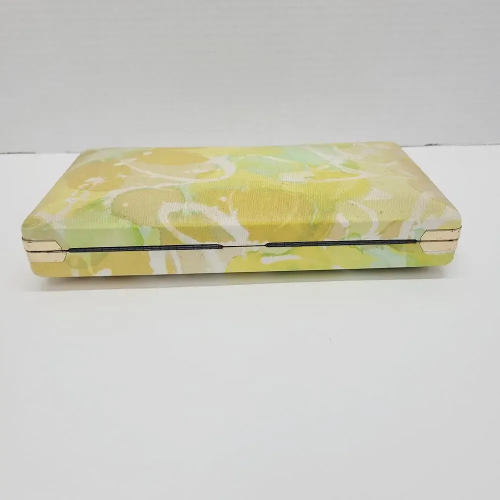 Vintage Mele Travel Jewelry Hard Case Box Earrings Gold interior Yellow Floral