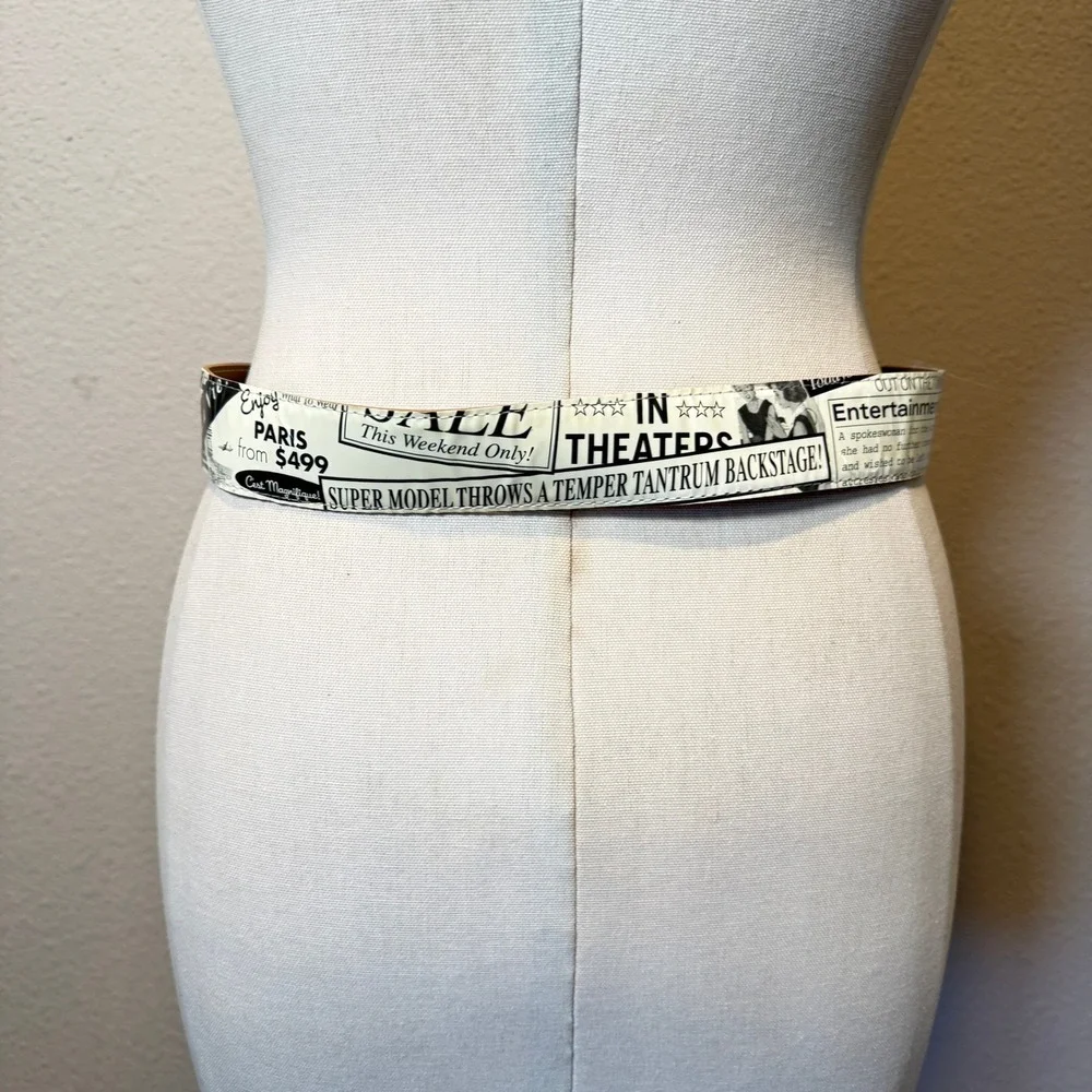 Vintage Newspaper Print Belt Vogue Runway Graphic Y2K Punk Streetwear