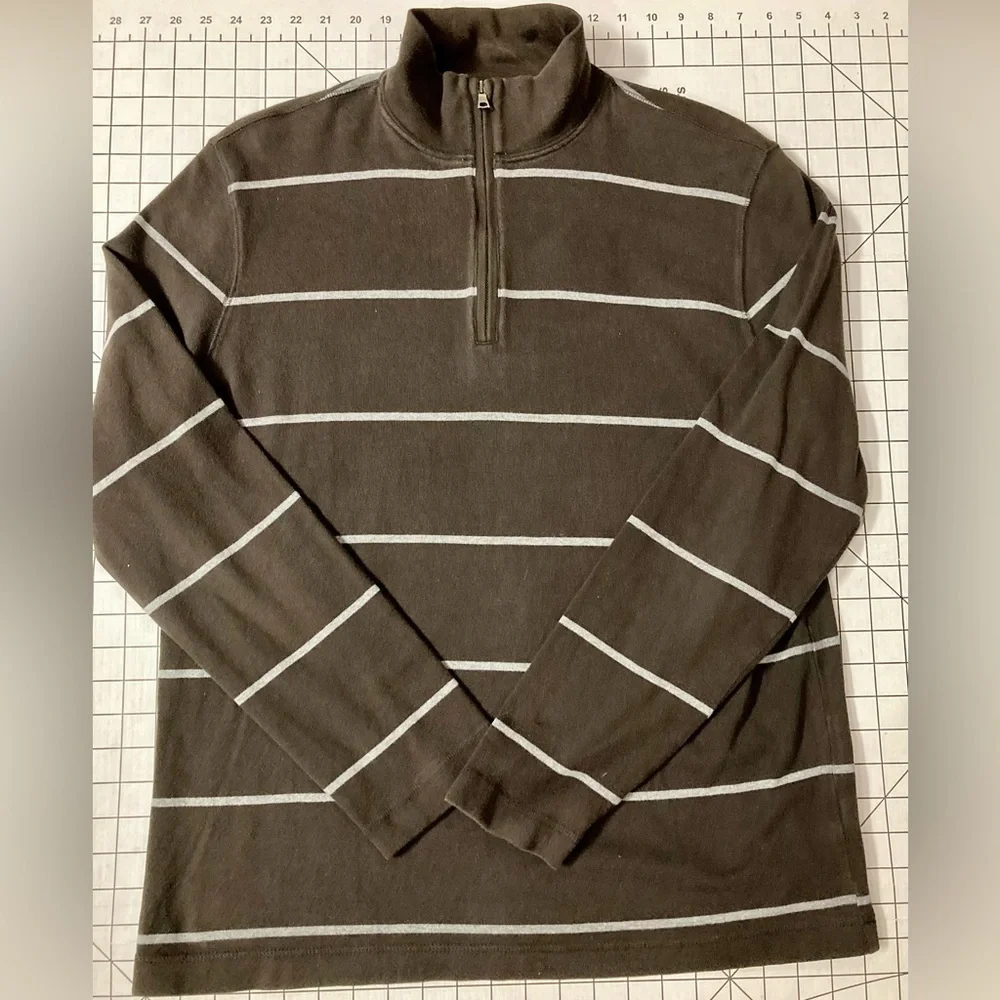 Banana Republic Men’s Size Large Brown/Grey‎ Striped 1/4 Zip Sweater