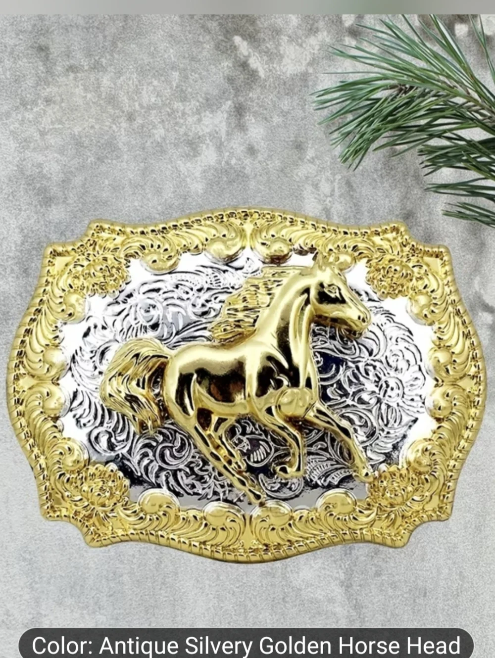 Western Running Horse Belt Buckle Gold & Silver Tone Cowboy Rodeo, T3MISB8C