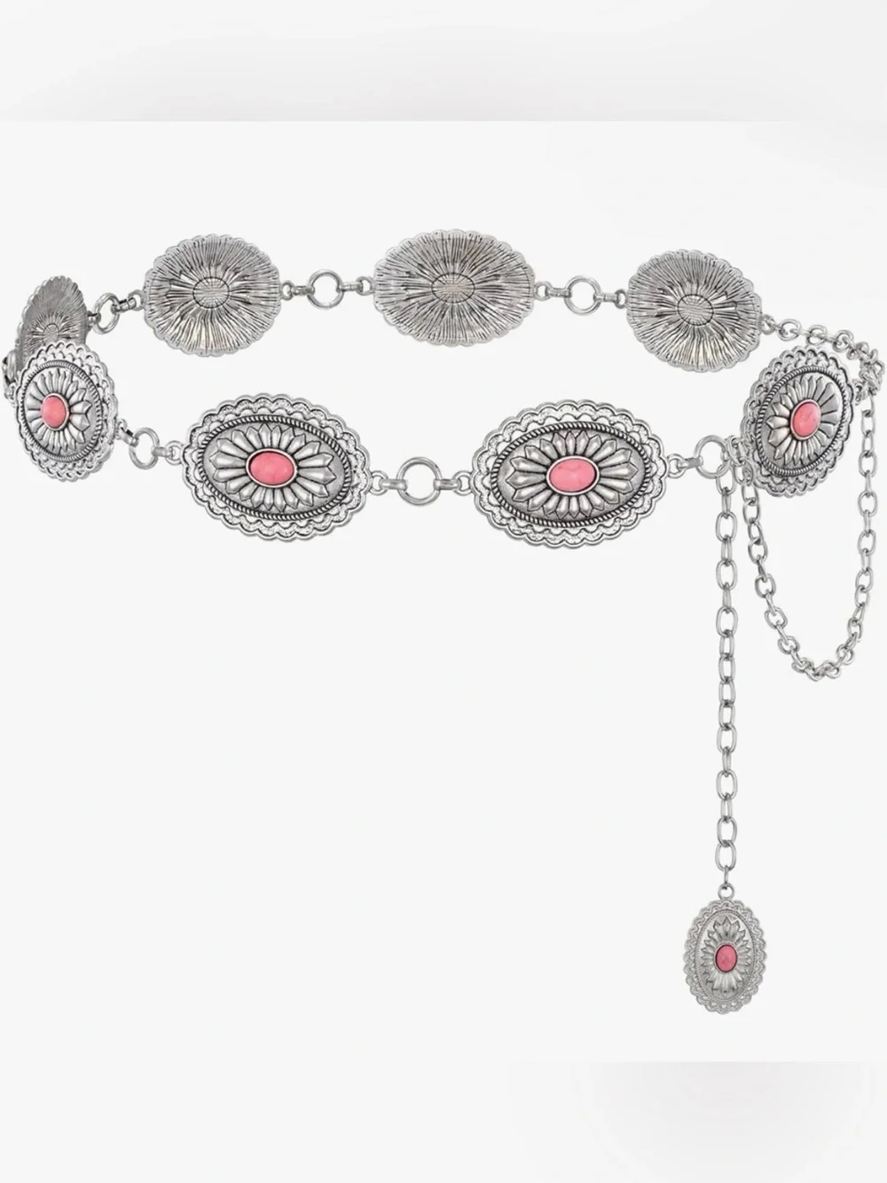Silver-Tone Pink Stone Western Concho Belt