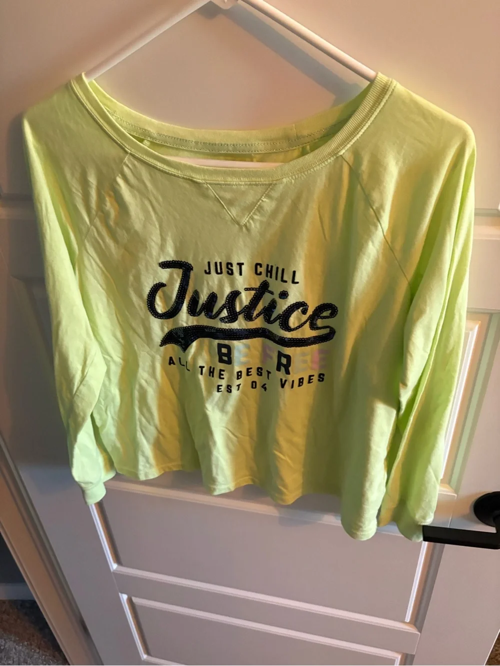 Justice Neon Yellow Long Sleeve Tee - 'Just Chill' Graphic