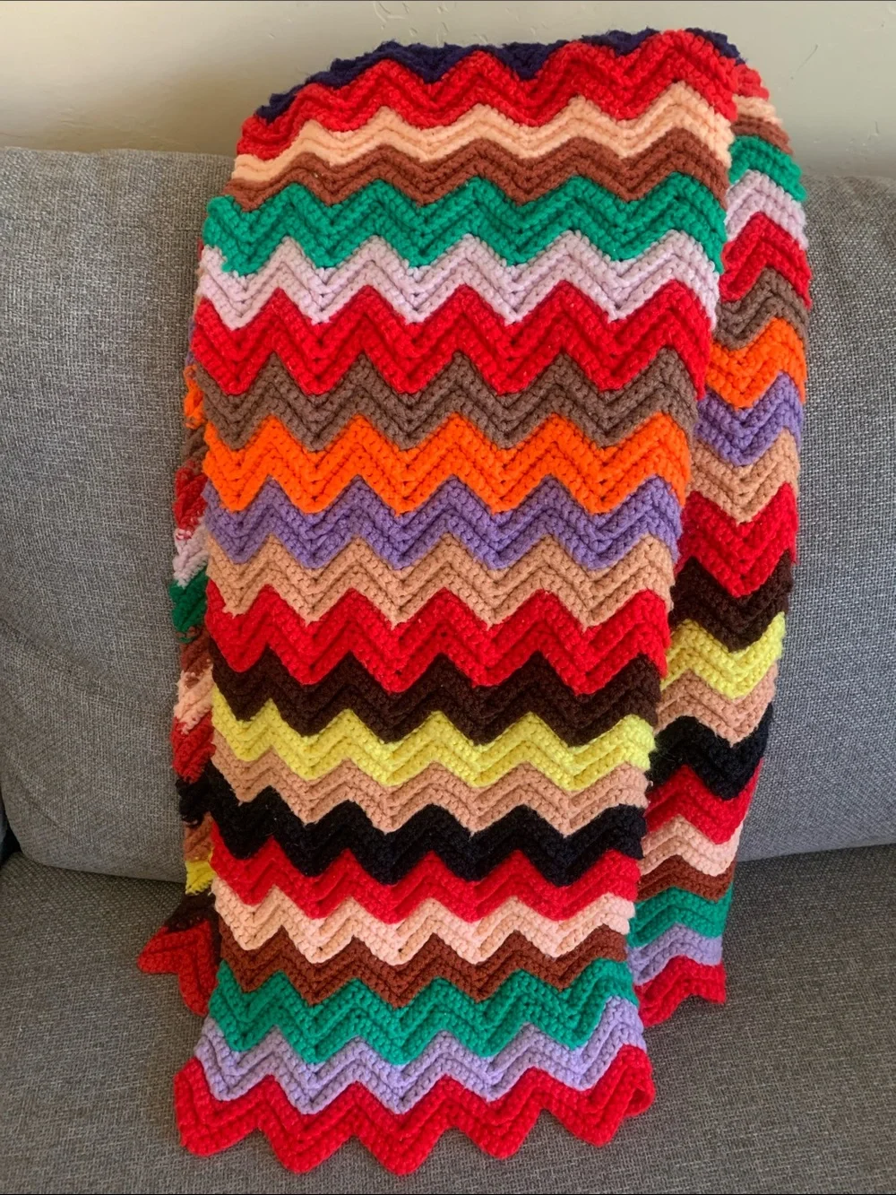 Handmade Zigzag Multicolor Throw Afghan Blanket  47” x 55”