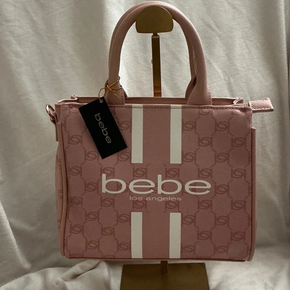 Bebe Blush Paisley Mini PU Satchel/Crossbody Striped Logo Bag.