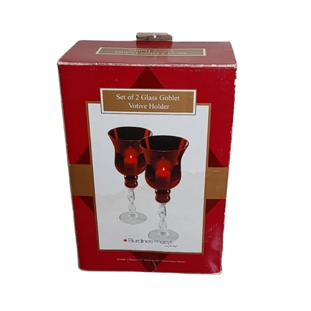 SET OF 2‎ MID CENTURY RED GLASS VOTIVE HOLDER