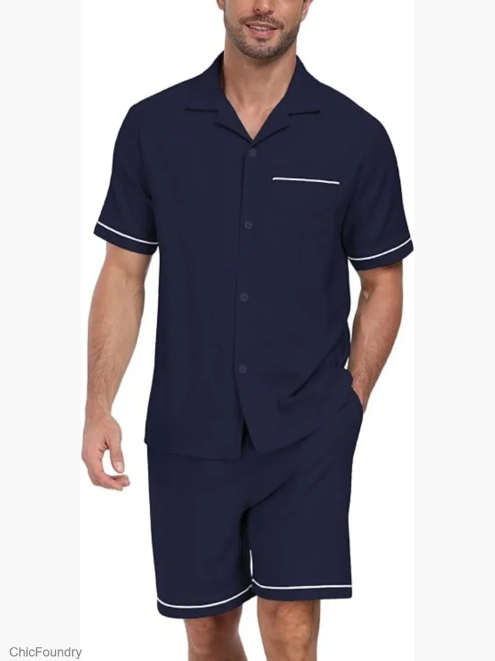 Men's Short Sleeve Pajama Set 2 Piece Pjs with Pockets Loungewear