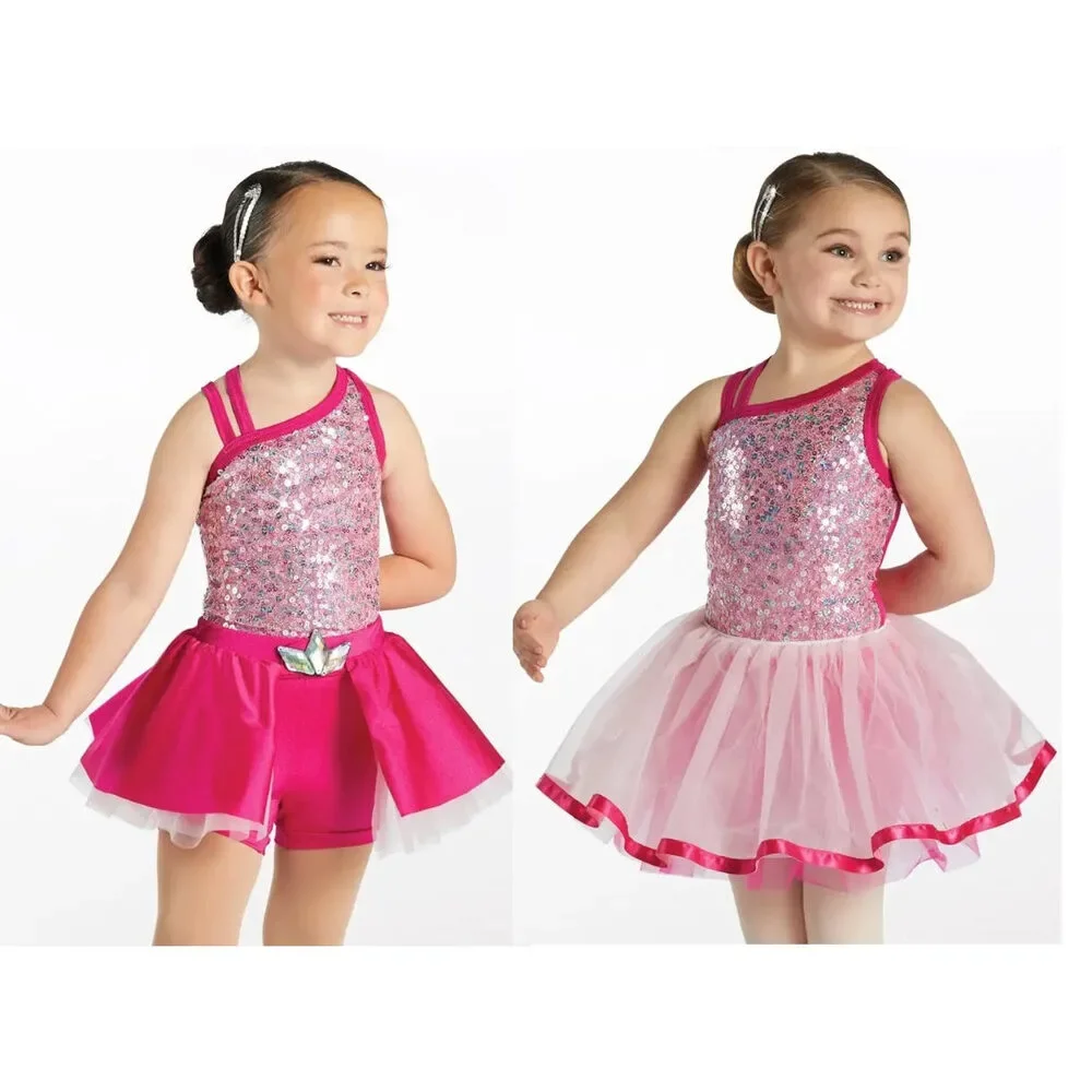 Pre-Owned Dance Costume Weissman 15905 Medium Child Pink 2in1 Ballet Jazz Tap S