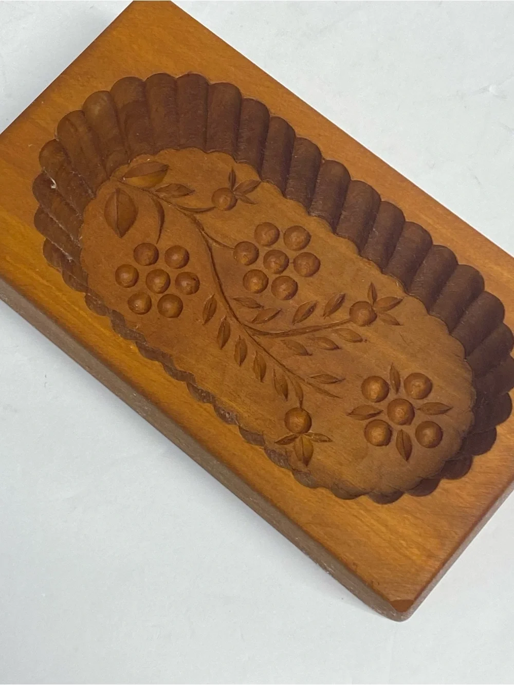 Vintage Hand Carved Wooden Butter Mold Floral Butter Press Farmhouse Primitive