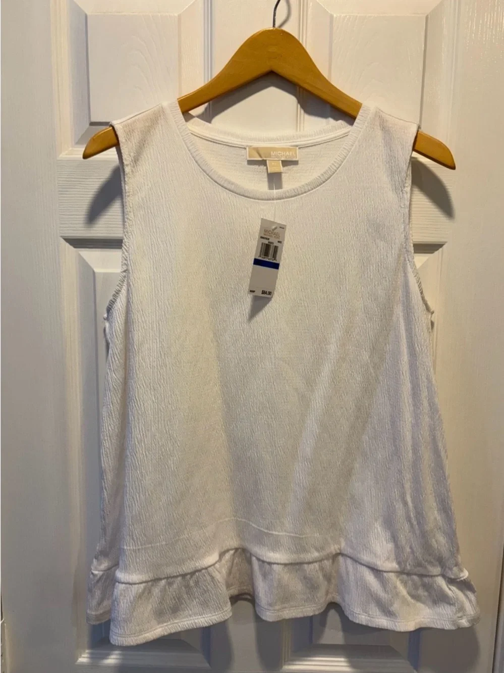 Michael Kors White Sleeveless Ruffle-Hem Tank