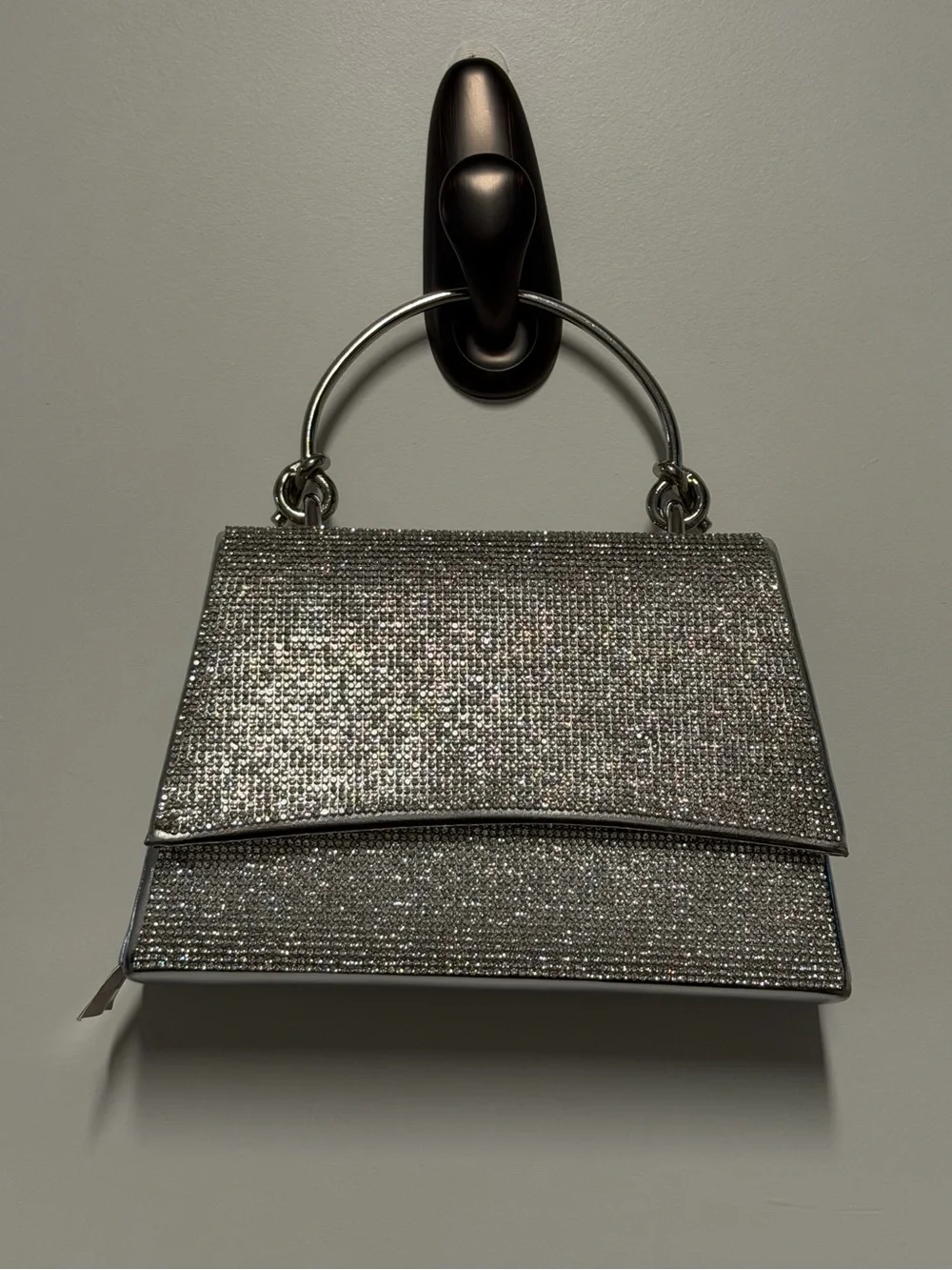 NWT ALDO Felisiax Silver Rhinestone Top Handle Evening Bag Clutch Crossbody