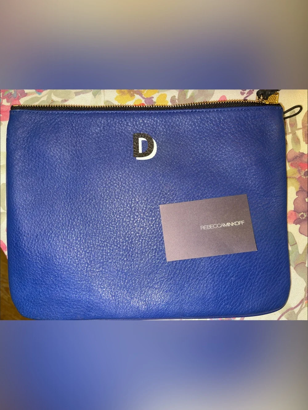 Rebecca Minkoff cobalt blue pebbled leather zip pouch