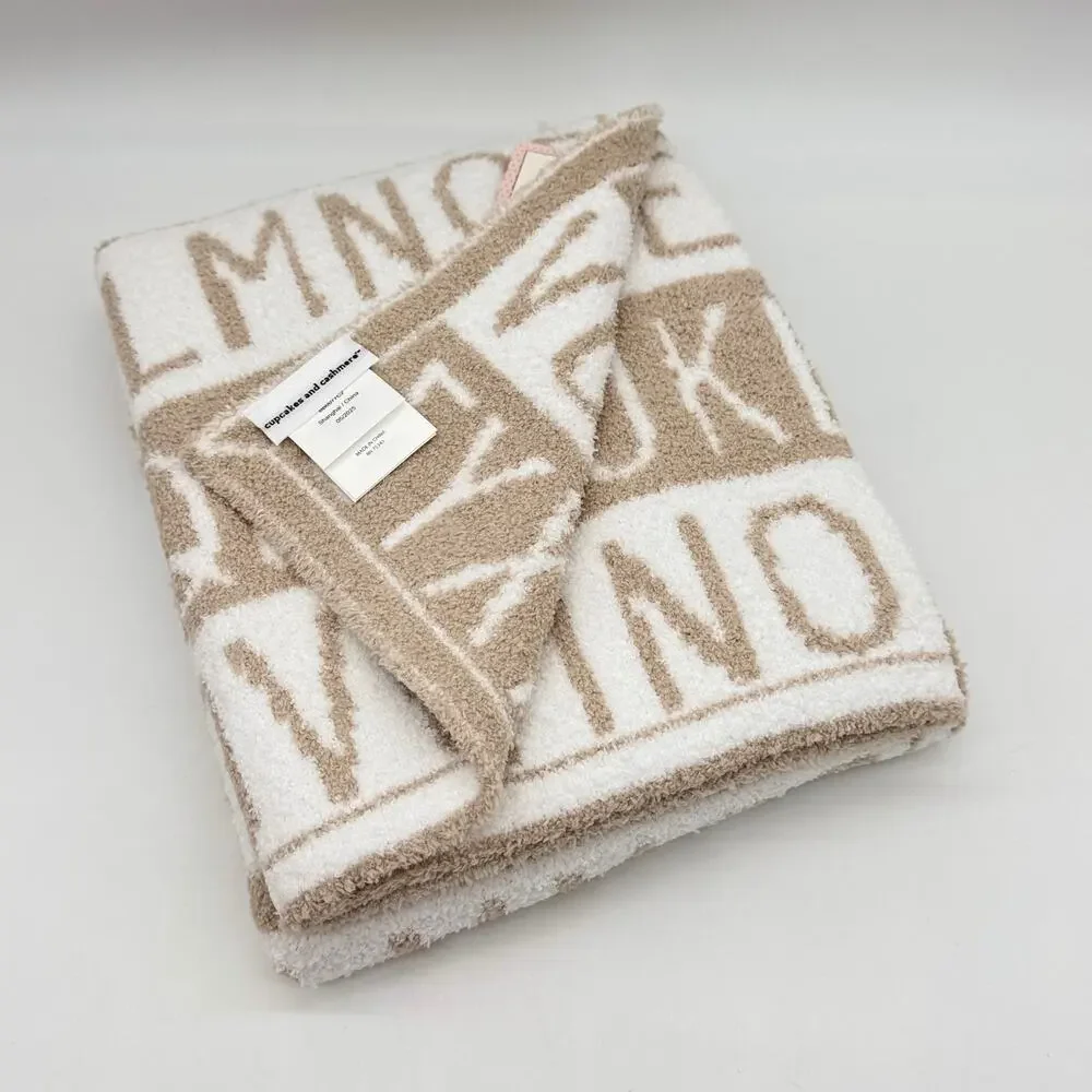 Cupcakes & Cashmere ABC Jacquard Beige/Tan & White Alphabet Baby Blanket NEW
