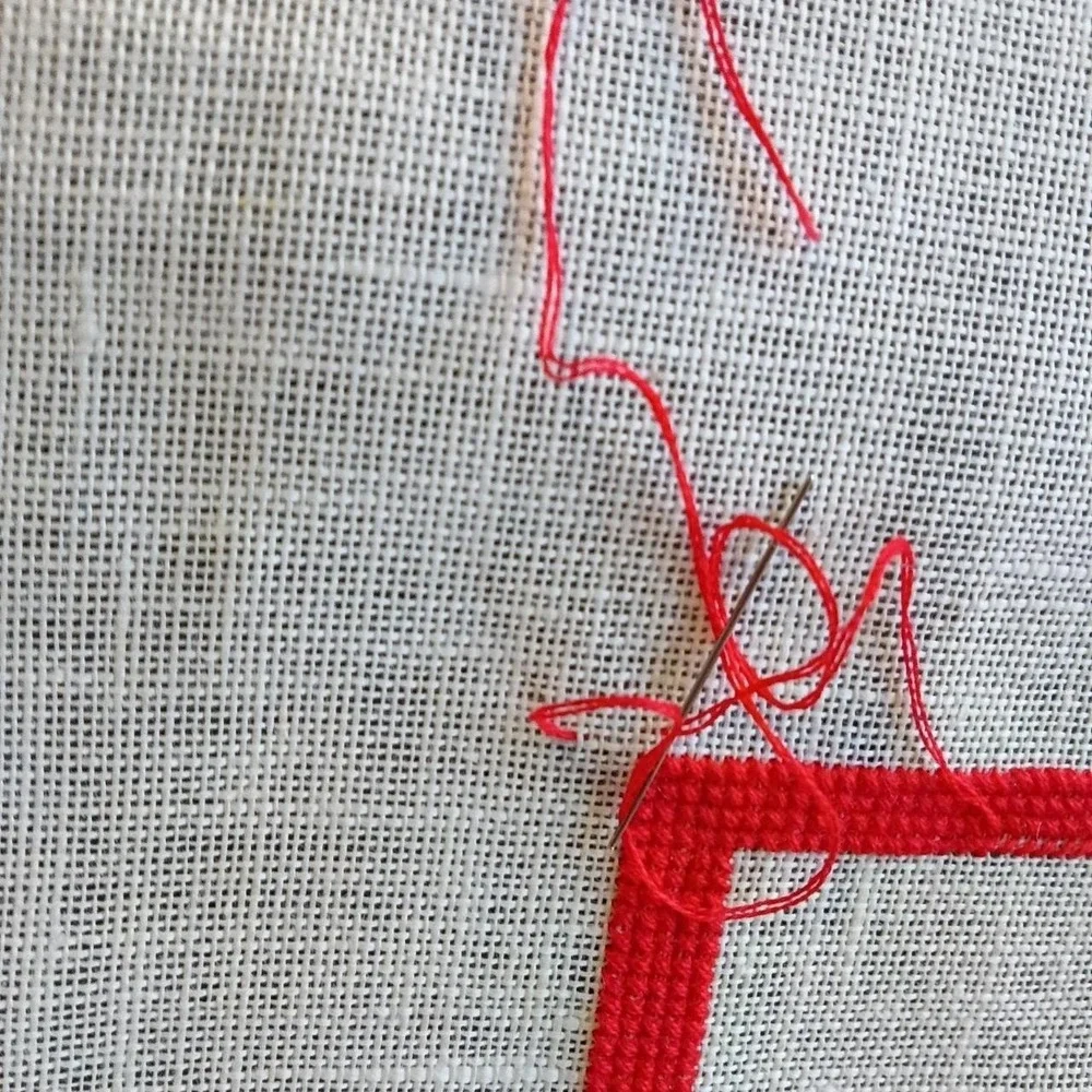 Original Coke Needle Point Tapestry Left Unfinished: Needle Is Still Attached