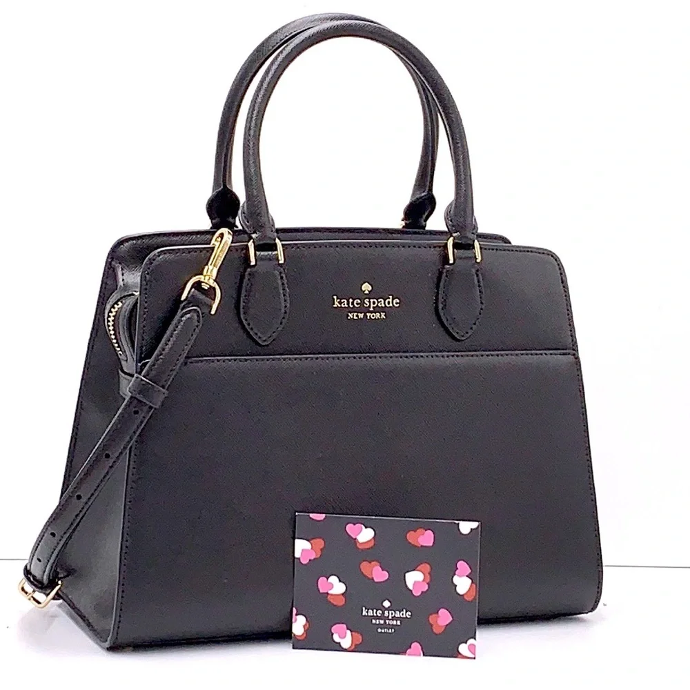 KATE SPADE Madison Saffiano Leather Medium Satchel BLACK COLOR