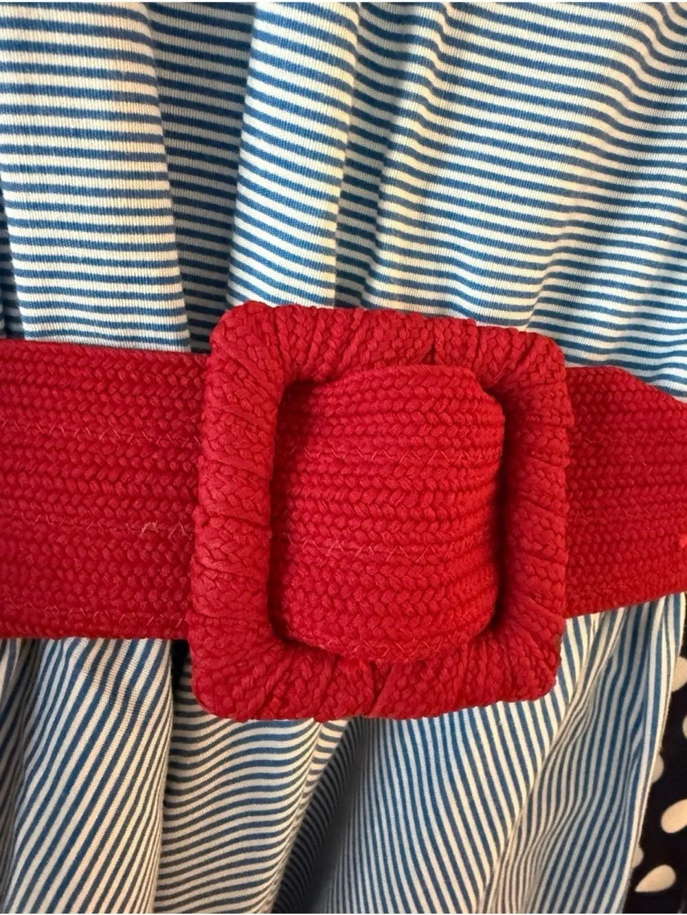 Vintage Red woven Knit Belt with Fabric Covered Buckle