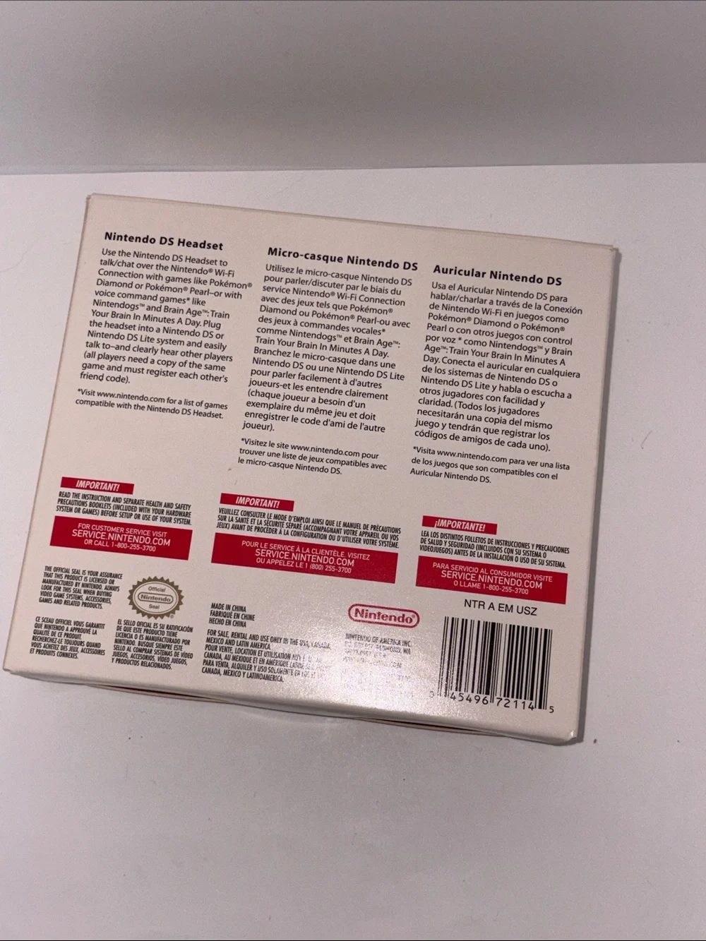 Nintendo White DS Headset with Boom Mic new in box