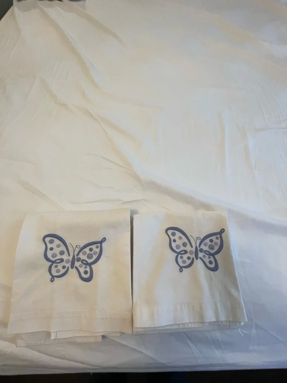 Pottery Barn Decorative Cotton Guest Hand Towel w Butterfly Embroidery Set of 2