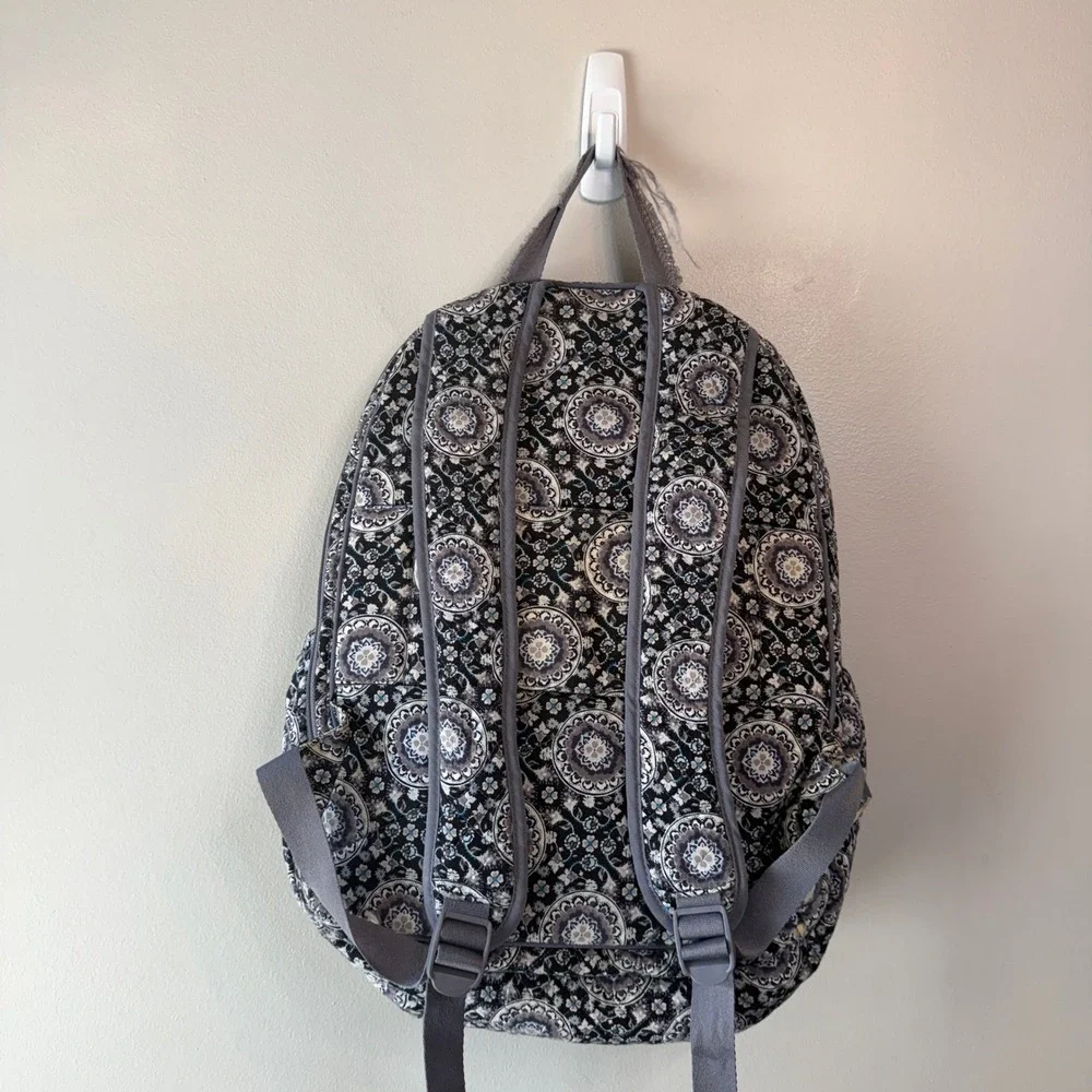 Vera Bradley Charcoal Medallion Paisley Print Campus Backpack Quilted Cotton