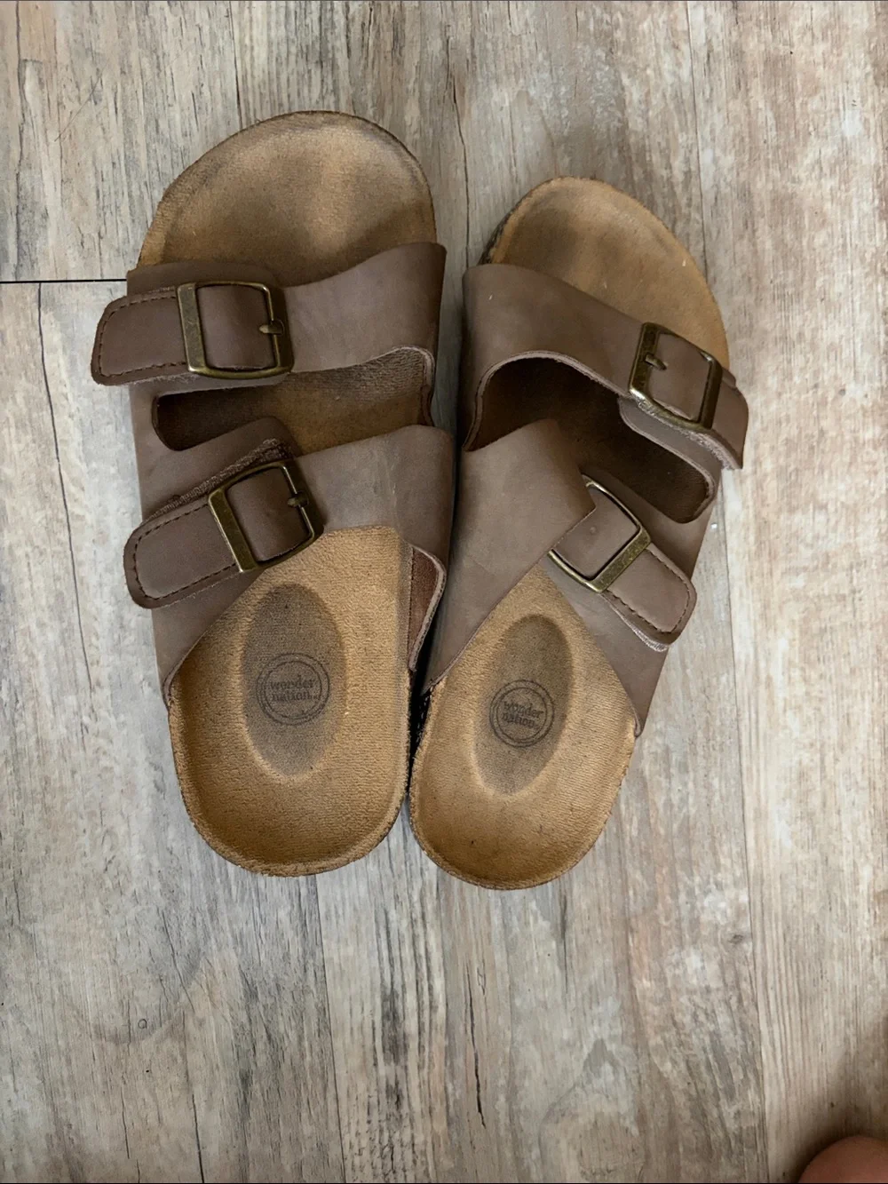 wonder nation Brown Double-Buckle Slide Sandals - Kids