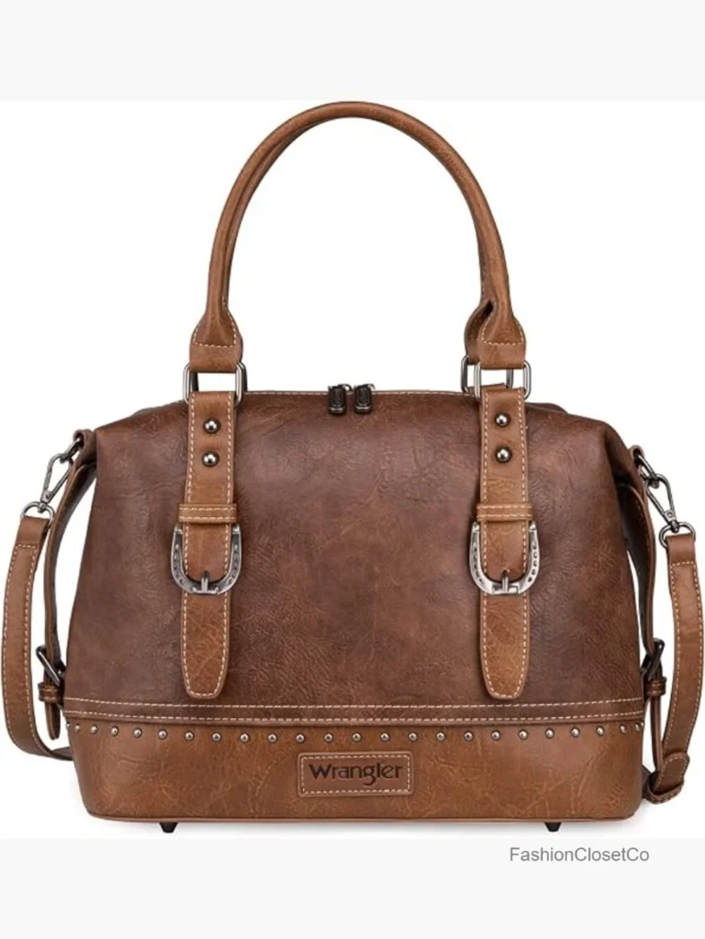 Vintage Western Barrel Satchel Handbag with Detachable Strap Faux Leather