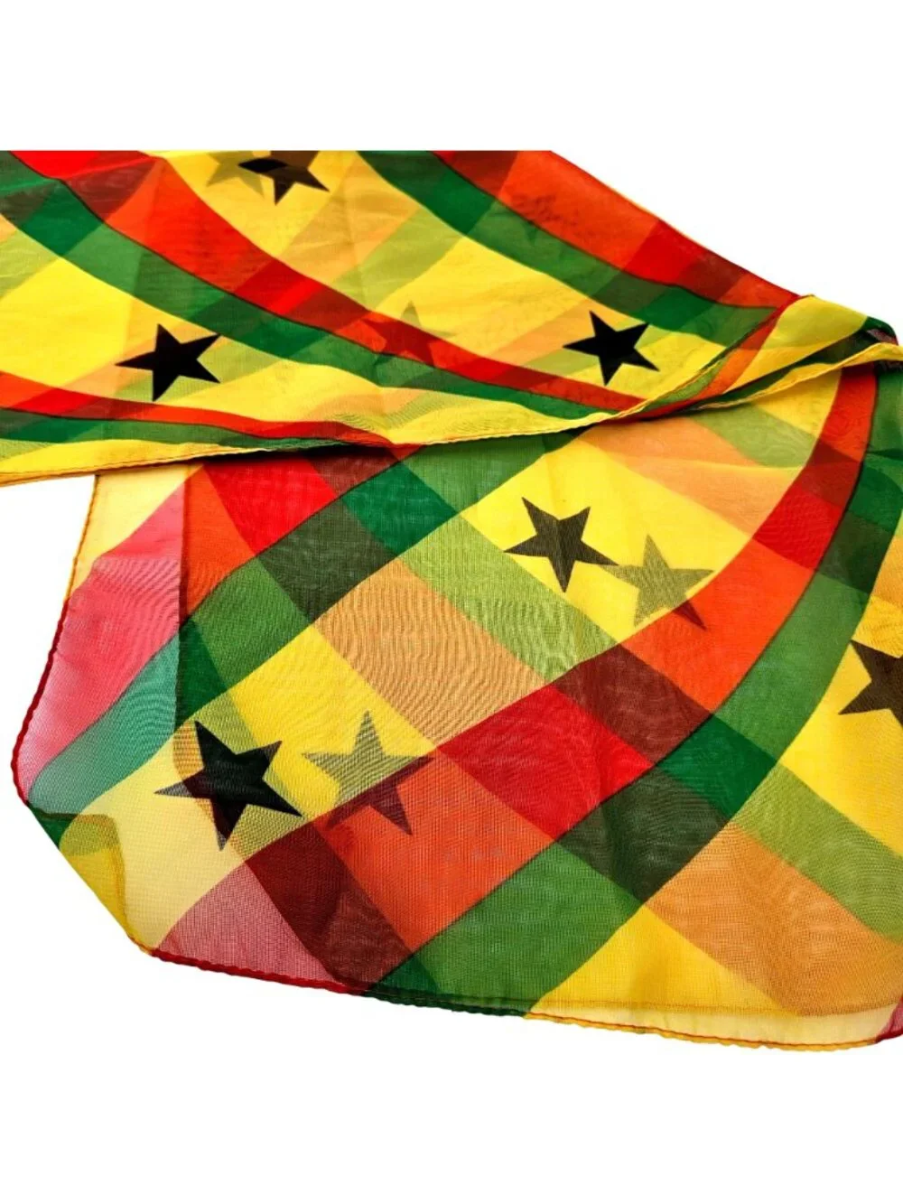 Ghana Flag Colors Rectangular Scarf Yellow Green Red Black Stars Polyester 54x13