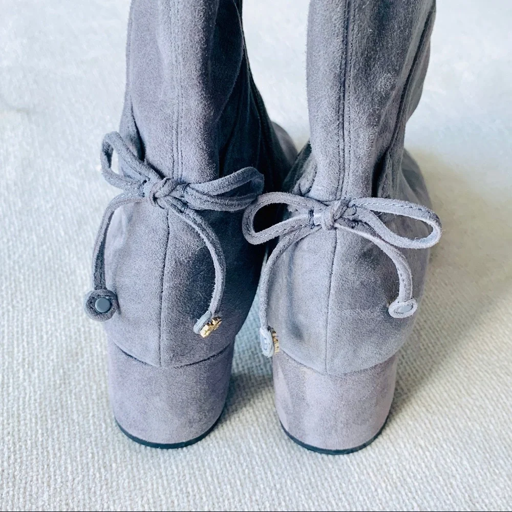 Tory Burch Laila Gray Suede Stretch Over The Knee Boots Size 5 Block Heel OTK