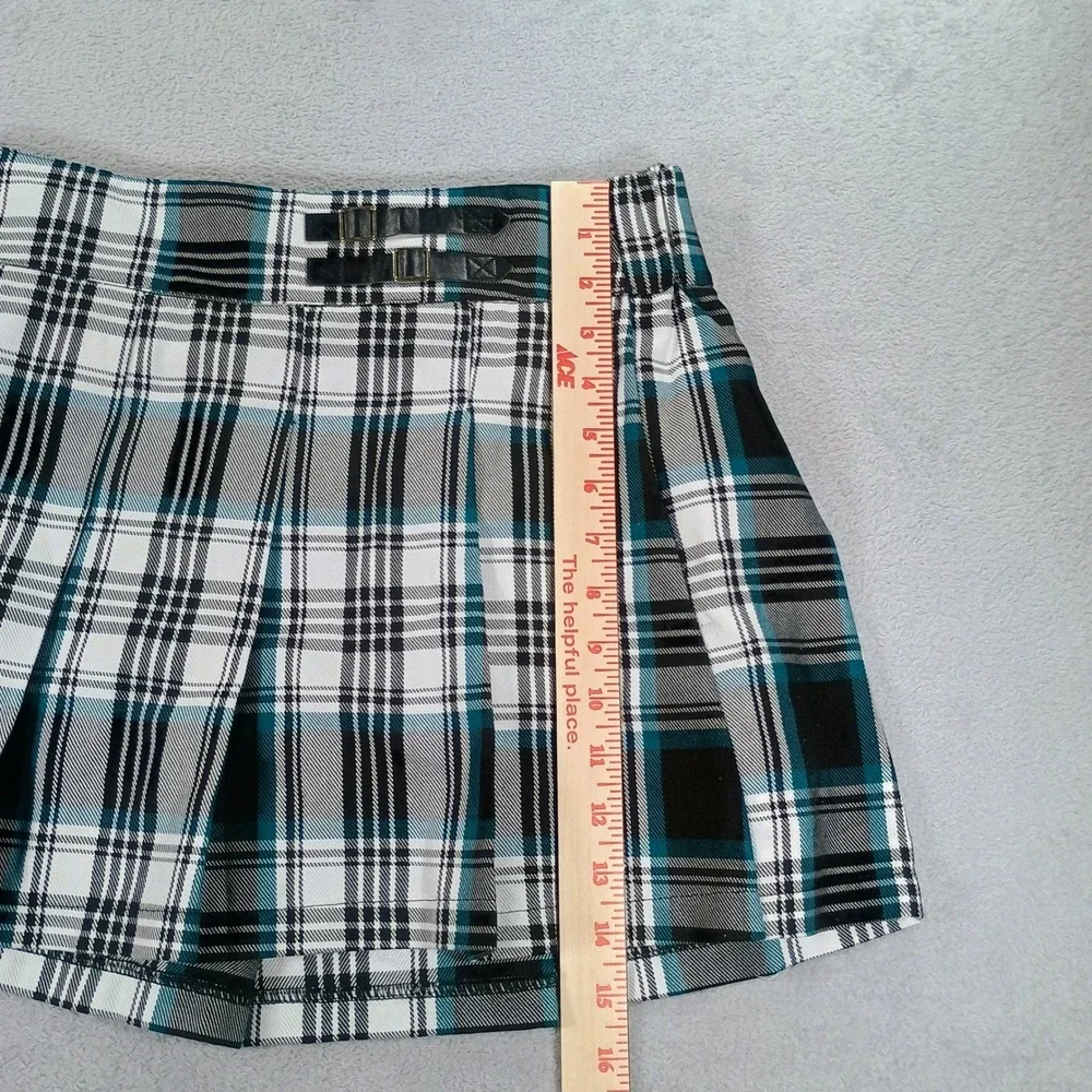 Justice Girls Plaid Pleated Skort Teal Black Size XL 16/18 Built-in Shorts