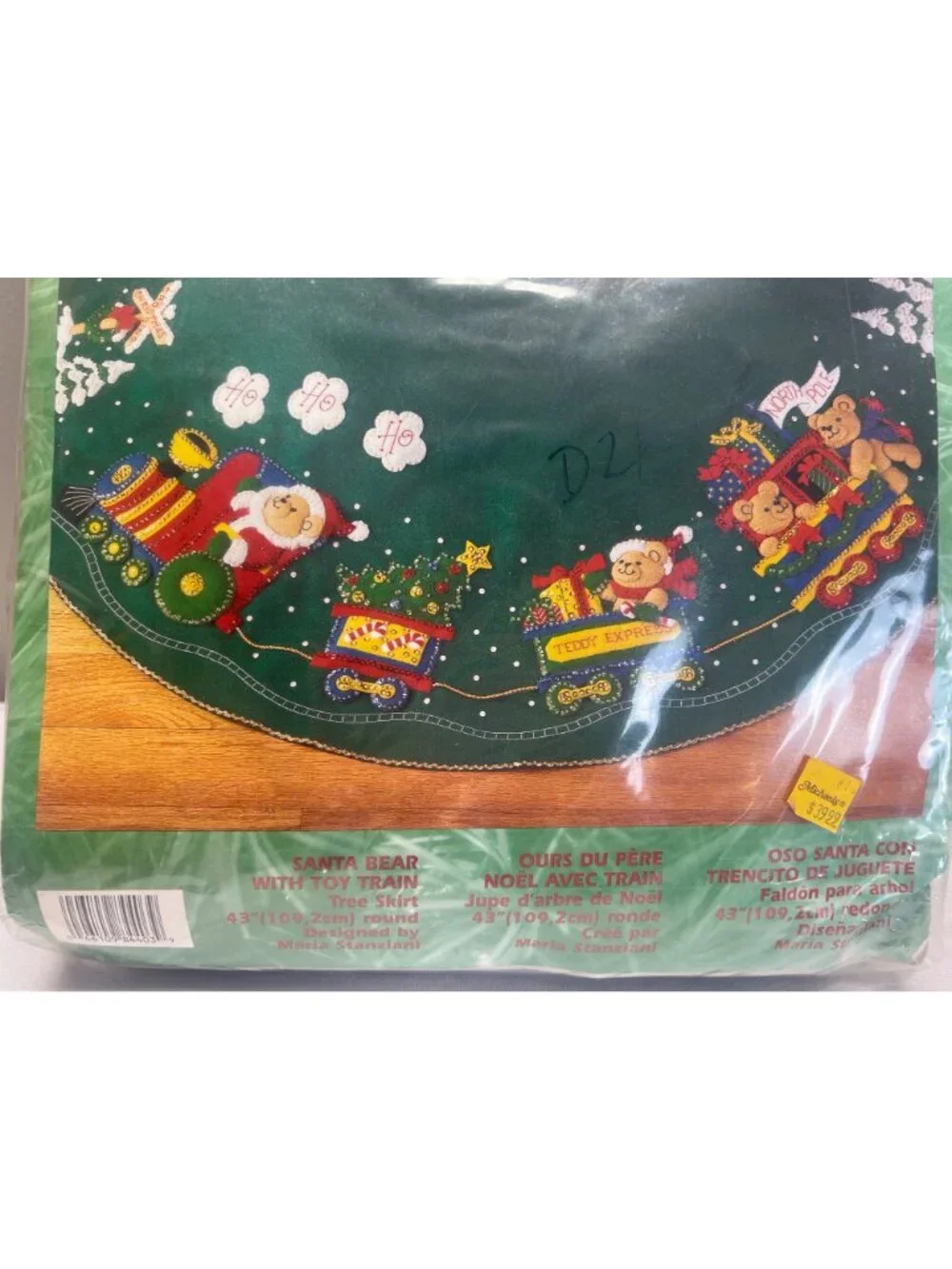 Bucilla Santa Bear Toy Train Felt Christmas Tree Skirt Kit 43” Round New Open