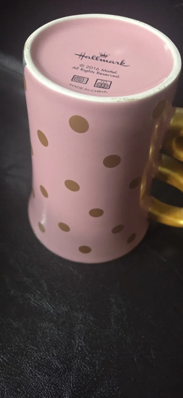 Hallmark Barbie Pink Ceramic Mug Gold Handle 2016 - Used