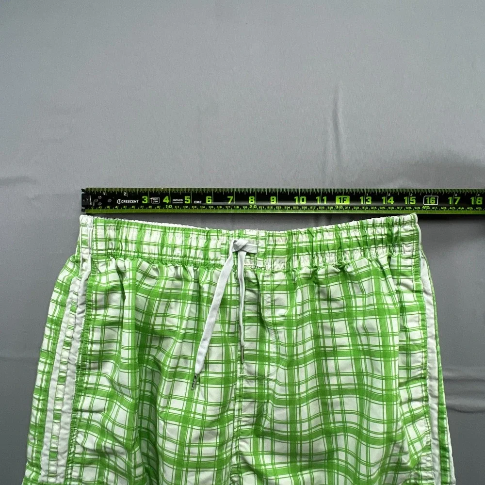 Pacific Surf By Exist Board Shorts Mens Large White Green Plaid Mesh Lined Beach