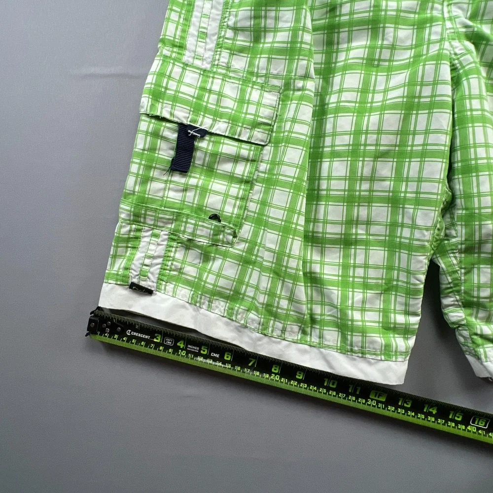 Pacific Surf By Exist Board Shorts Mens Large White Green Plaid Mesh Lined Beach