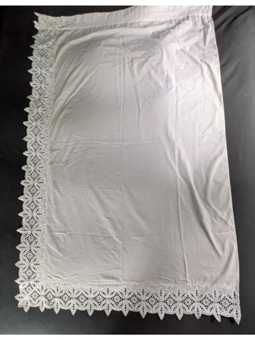 Vintage Battenberg Lace Curtain Pair Panel Set White with Embroidery 63