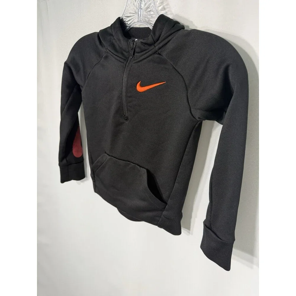 Nike 4T Jacket Black Orange 1/4 Zip Hooded Jacket Dri-Fit Training
