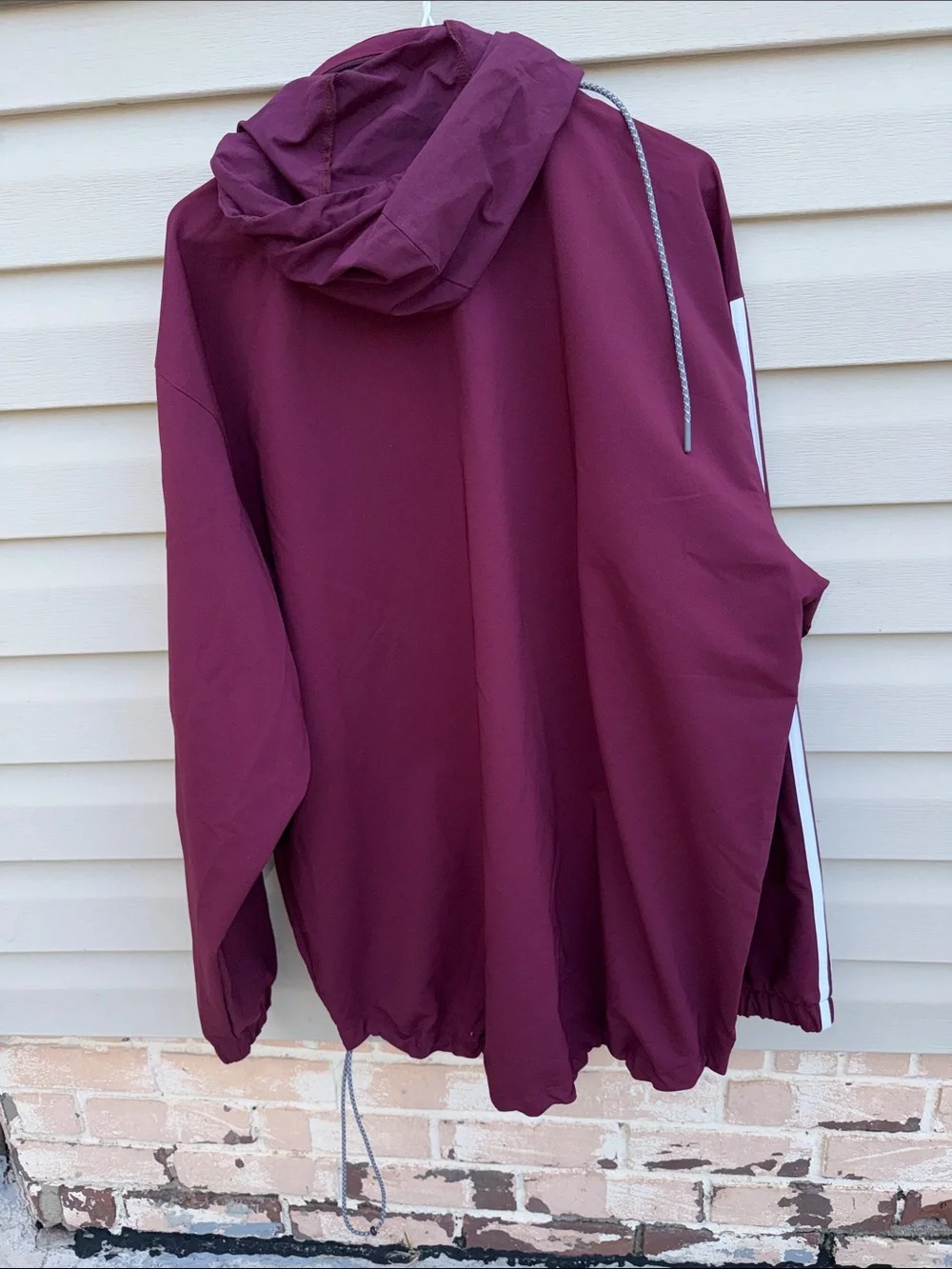 adidas Maroon Hooded Windbreaker with White Three-Stripes
