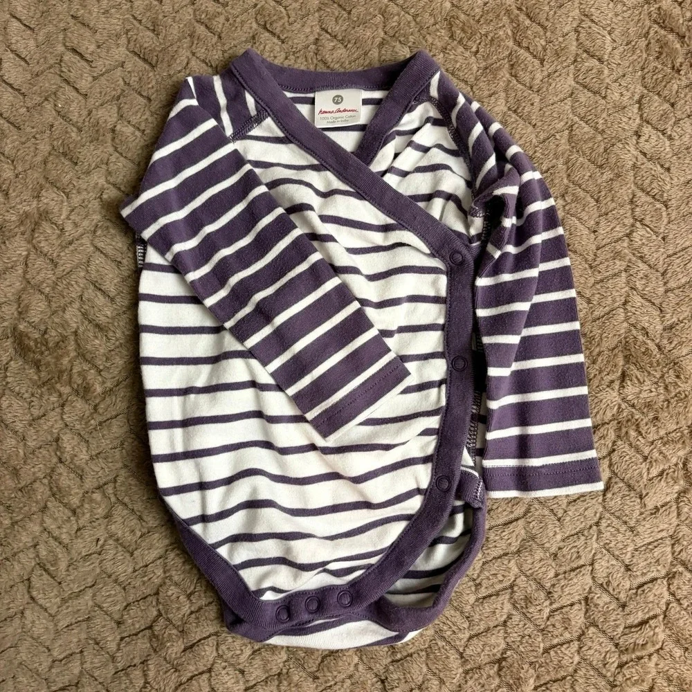 Hanna Andersson Kimono Bodysuit 75 Purple Striped Organic Cotton Long Sleeve