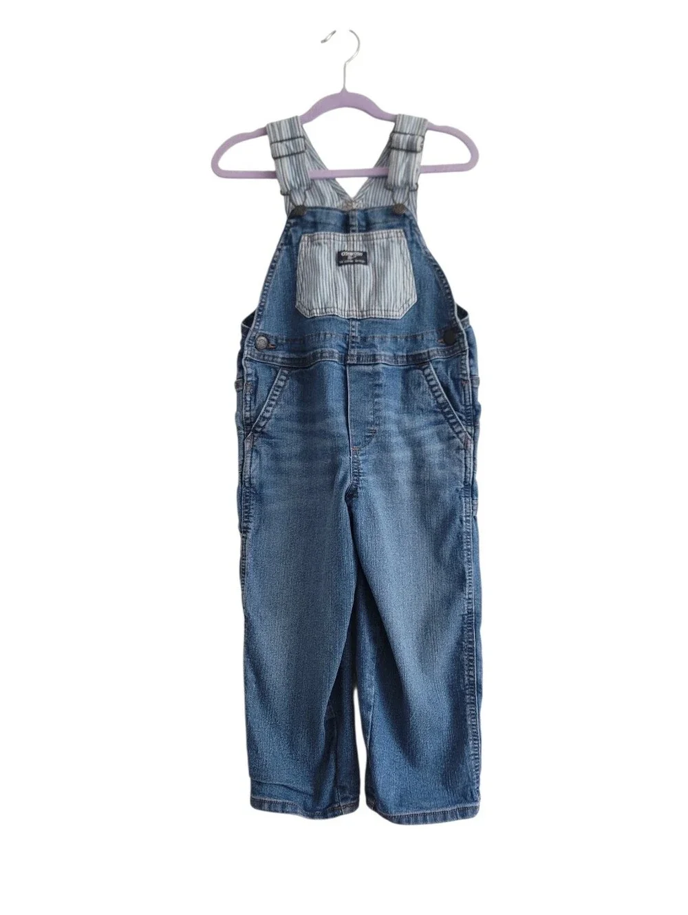 Oshkosh 4T Denim Overalls Dungarees Jean Railroad Stripe Cotton Stretch