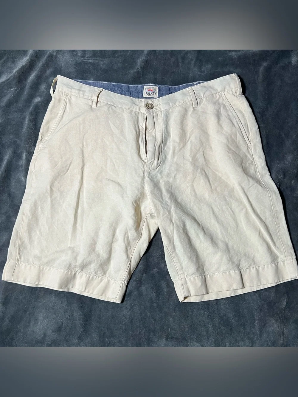 Faherty Malibu Shorts Mens Size 34 Beige Linen Blend Chino Casual Preppy
