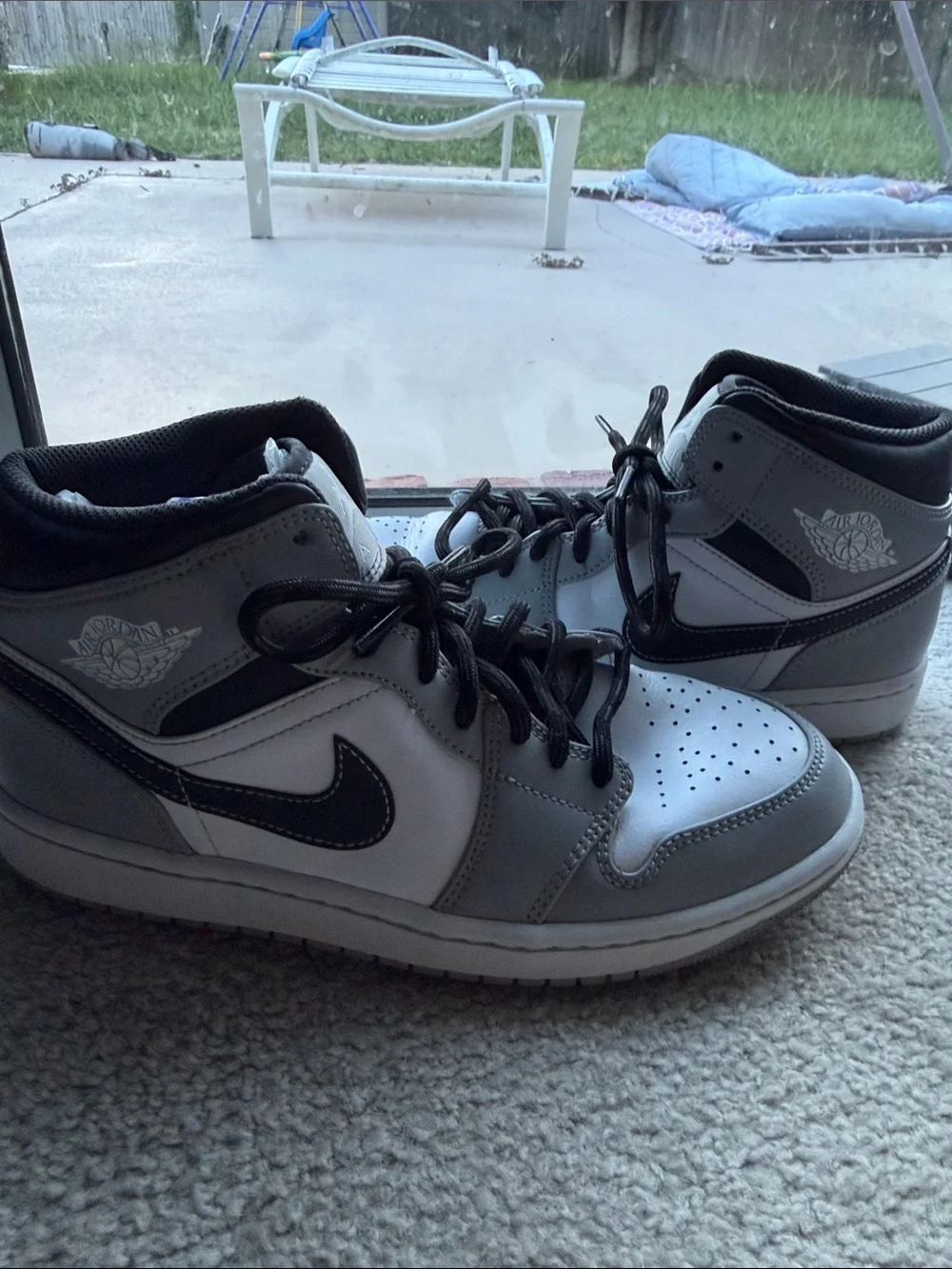 Jordan Men's Mid-Top Sneakers — White, Gray & Black - Size 8.