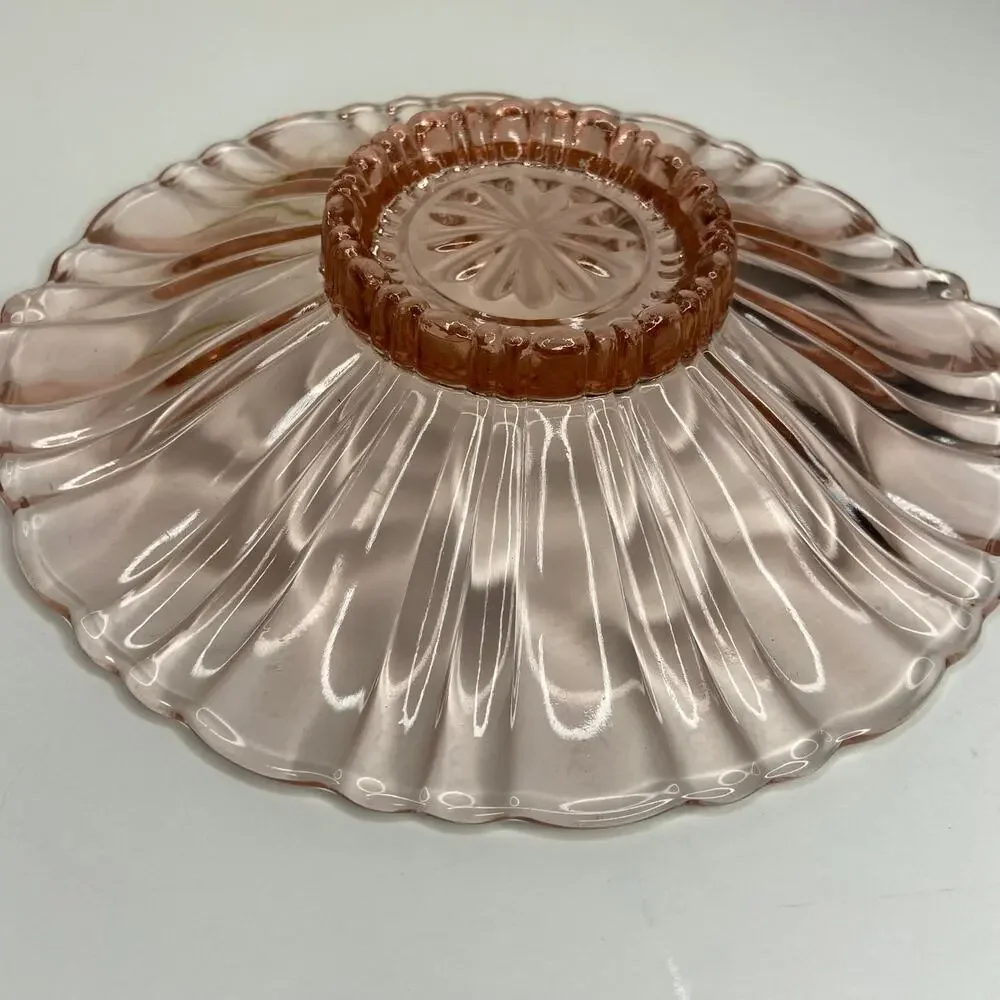 Vintage Circle Shaped Pink Depression Era Glass Dish