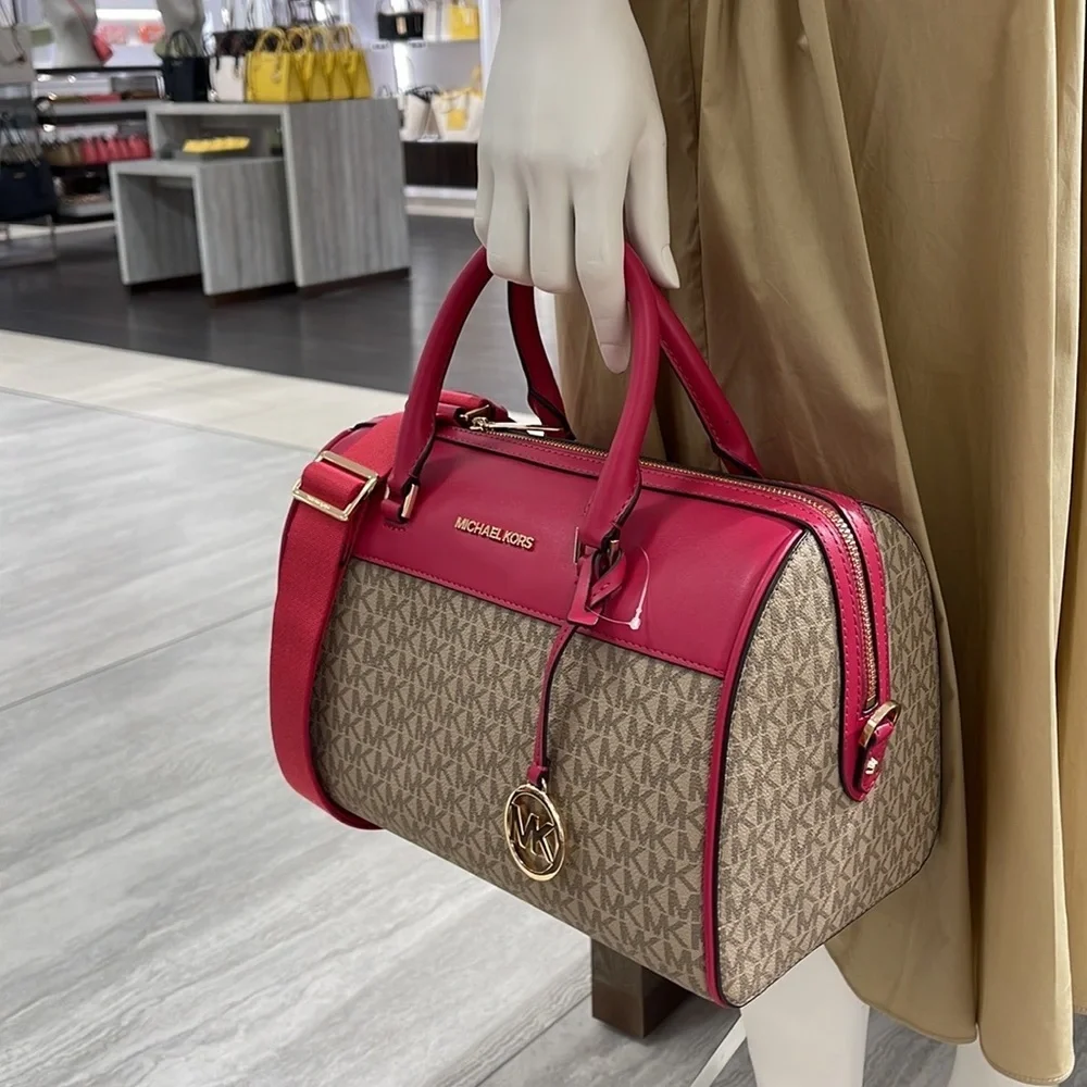 Michael Kors med Duffel Travel Leather/Coated 35S2GTFU2B Carmine Pink  MD DUFFLE