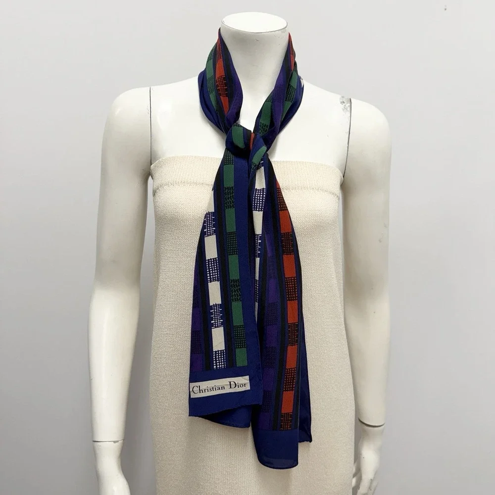 Vintage Christian Dior 100% Silk Scarf Multi Color Abstract 10 1/2