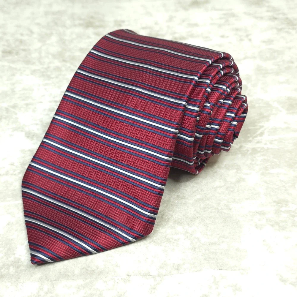 Geoffrey Beene Necktie Mens Red Striped Classic Silk Business Casual
