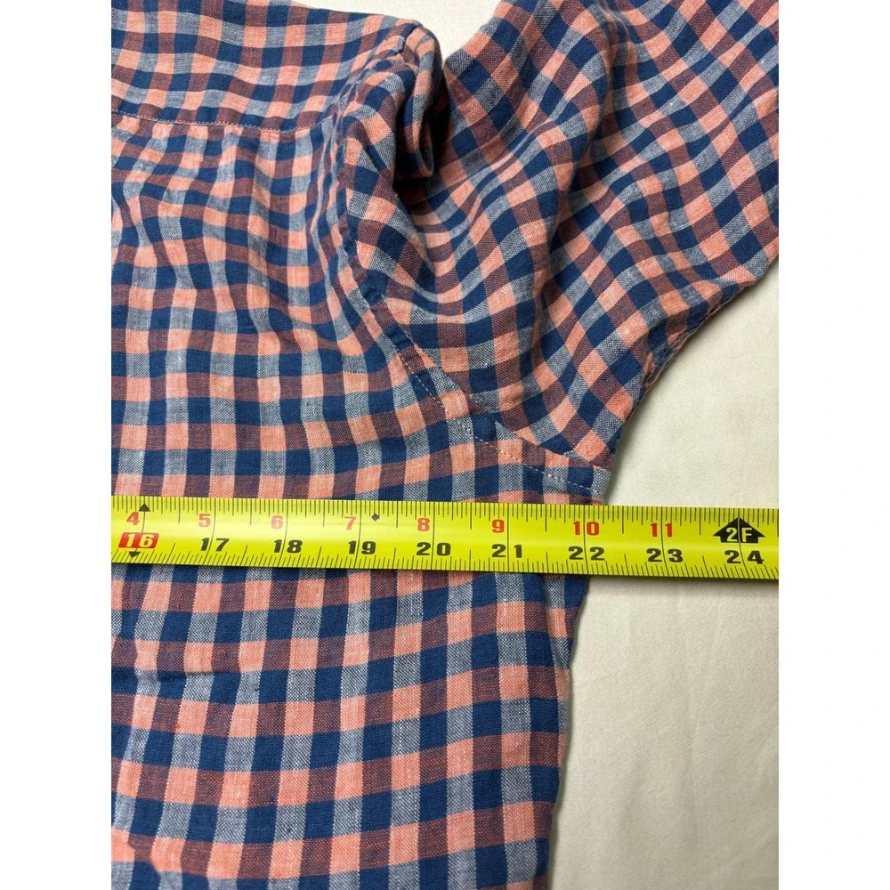 Banana Republic Camden Fit Mens Medium 100% Linen Gingham Shirt Navy Coral Pink