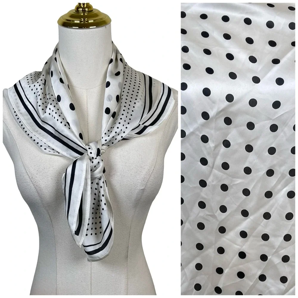 A New Day Polka Dot Scarf Women White Black Striped Satin Recycled Polyester