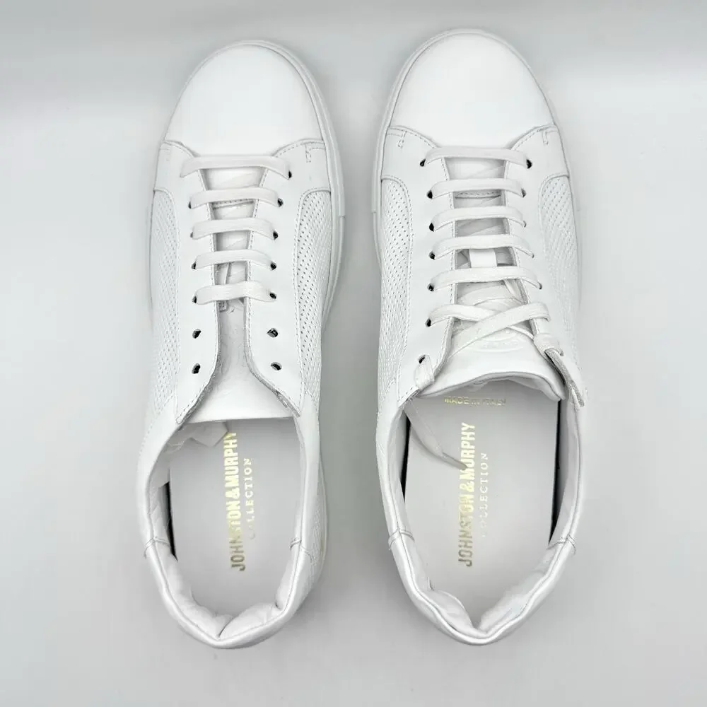 Johnston & Murphy Mens Jake Perf U Lace to Toe Sneaker US 8.5 White Leather EUC